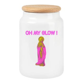 Oh My Glow Virgin Mary Gold Halo - Cookie Jar with Wooden Lid - white - Front