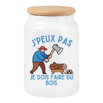 J'Peux Pas Je Dois Faire du Bois - Boîte à biscuits avec couvercle en bois - blanc - Devant
