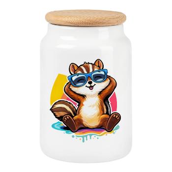 Relaxed chipmunk with sunglasses - Cookie Jar with Wooden Lid - white - Front