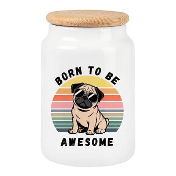Born to be Awesome Pug Life Aesthetic - Cookie Jar with Wooden Lid - white - Front