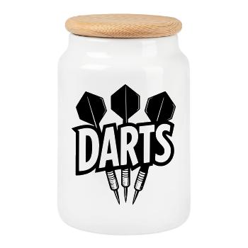 Darts lettering with darts - Cookie Jar with Wooden Lid - white - Front