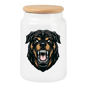 Rottweiler Alpha Guardian Dog Stärke - Keksdose mit Holzdeckel - Weiß - Vorne