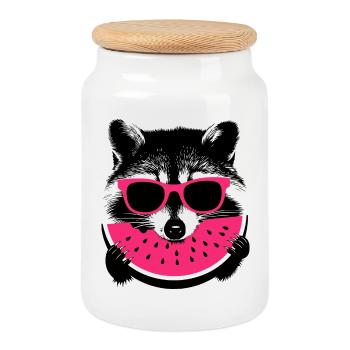 Waschbär mit pinker Sonnenbrille isst melone - Keksdose mit Holzdeckel - Weiß - Vorne