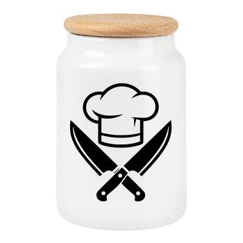 Silhouette de couteau de chapeau de chef - Boîte à biscuits avec couvercle en bois - blanc - Devant