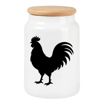 Silhouette du coq - Boîte à biscuits avec couvercle en bois - blanc - Devant