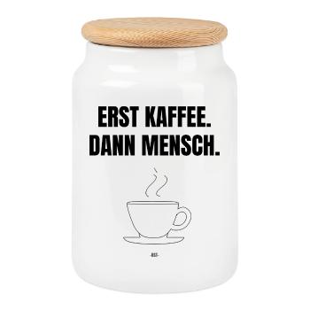 Erst Kaffee. Dann Mensch. - Keksdose mit Holzdeckel - Weiß - Vorne