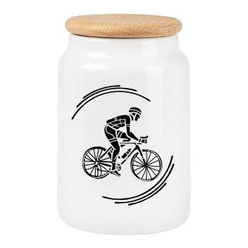 Cycliste - Boîte à biscuits avec couvercle en bois - blanc - Devant