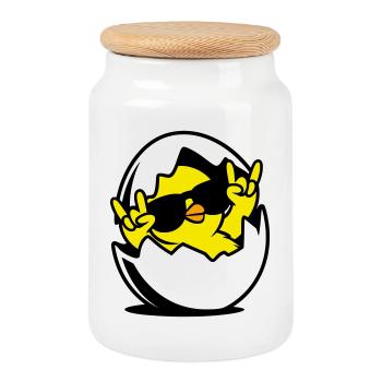 Rock Chick – Cool Chick in an Egg - Cookie Jar with Wooden Lid - white - Front