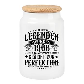1966 Jahrgang geboren Legenden Geburtstag Geschenk - Keksdose mit Holzdeckel - Weiß - Vorne