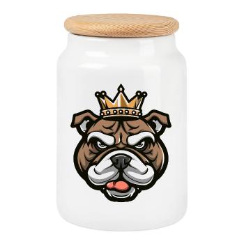 Couronne de chien bouledogue - Boîte à biscuits avec couvercle en bois - blanc - Devant
