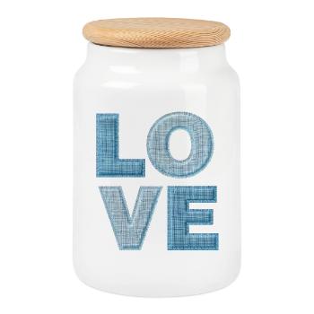 Love Denim Patch Schrift - Keksdose mit Holzdeckel - Weiß - Vorne