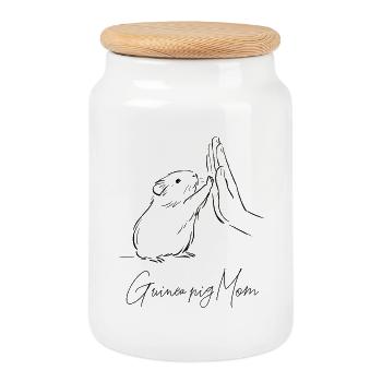 Guinea Pig Mom - Cookie Jar with Wooden Lid - white - Front