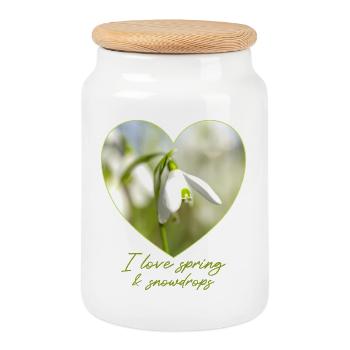 Heart with snowdrops i love spring - Cookie Jar with Wooden Lid - white - Front