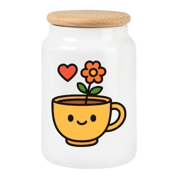 Flower Mug Smiling Mug - Cookie Jar with Wooden Lid - white - Front