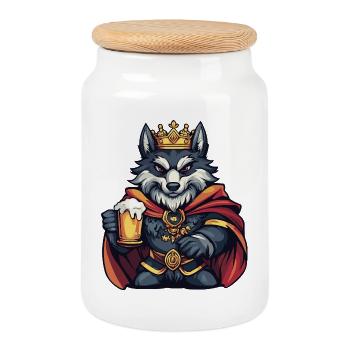 Wolf Beer King - Cookie Jar with Wooden Lid - white - Front
