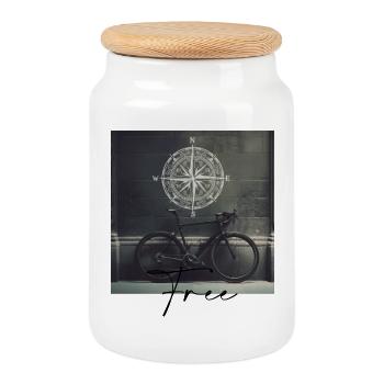 Bike - Cookie Jar with Wooden Lid - white - Front