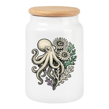 Pieuvre aux fleurs de corail - Boîte à biscuits avec couvercle en bois - blanc - Devant