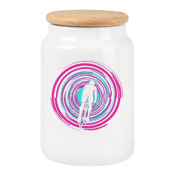 Roulez votre propre art en spirale de course - Boîte à biscuits avec couvercle en bois - blanc - Devant