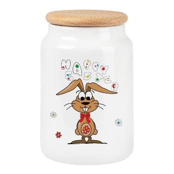 Lapin de Pâques avec œuf coloré - Boîte à biscuits avec couvercle en bois - blanc - Devant