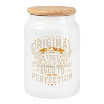 Cadeau rétro rétro d’anniversaire vintage original de 1951 - Boîte à biscuits avec couvercle en bois - blanc - Devant