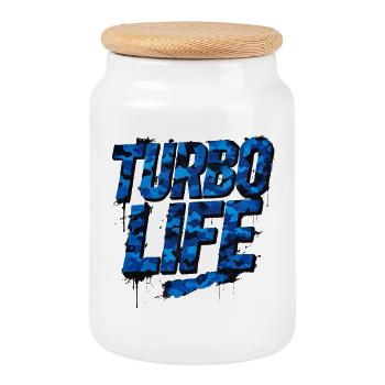 Turbo Life Blue Camo Car Szene Style - Keksdose mit Holzdeckel - Weiß - Vorne