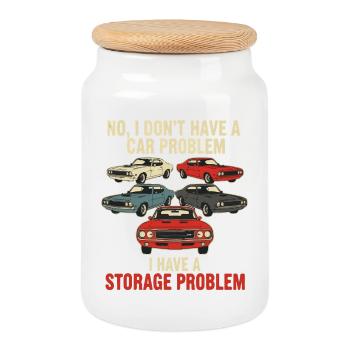 Storage Problem Car Meme Tee - Cookie Jar with Wooden Lid - white - Front