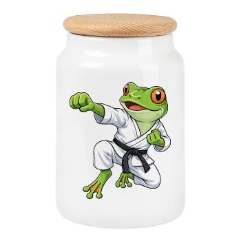 Grenouille Crapaud Tradition du Karaté au Japon - Boîte à biscuits avec couvercle en bois - blanc - Devant