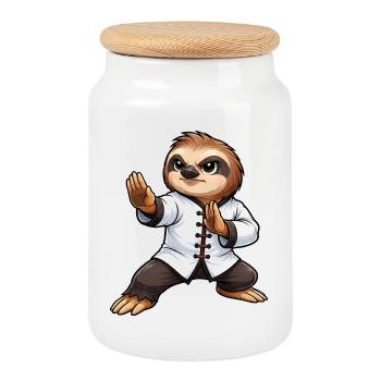 Arts martiaux paresseux Kung-Fu, Aile traditionnelle Tsun - Boîte à biscuits avec couvercle en bois - blanc - Devant