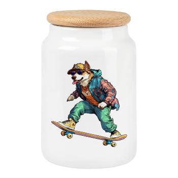 Chiens - Berger à roulettes - Boîte à biscuits avec couvercle en bois - blanc - Devant