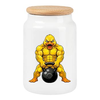 Funny Duck Kettlebell Fitness Workout Bodybuildi - Cookie Jar with Wooden Lid - white - Front