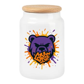 Bear Badly Licked Pop Art - Cookie Jar with Wooden Lid - white - Front
