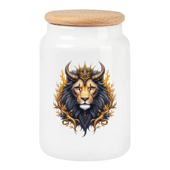 Lion royal avec couronne d’or et fleurs - Boîte à biscuits avec couvercle en bois - blanc - Devant