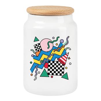 Geometrisches Neon-Punk Muster - Keksdose mit Holzdeckel - Weiß - Vorne