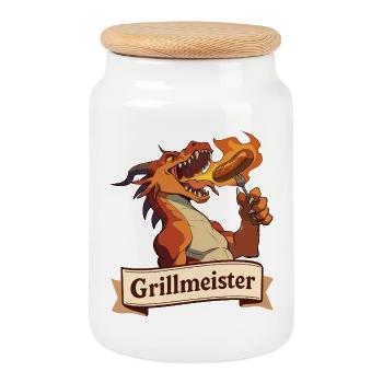 Grillmeister Dragon with Fire Sausage - Cookie Jar with Wooden Lid - white - Front