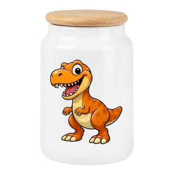 Lustiger Dino Cartoon T-Rex - Keksdose mit Holzdeckel - Weiß - Vorne