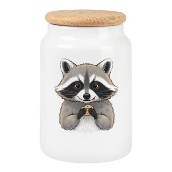 Kuschelraccoon mit Keks - Keksdose mit Holzdeckel - Weiß - Vorne