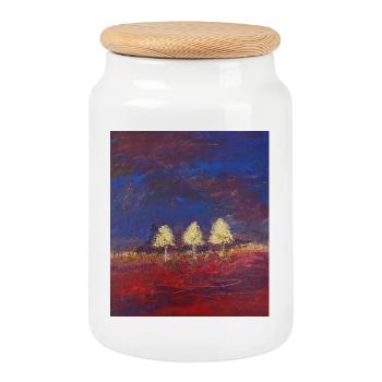 Trois arbres au coucher du soleil - Boîte à biscuits avec couvercle en bois - blanc - Devant