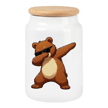 Dab Bear with Sunglasses - Cookie Jar with Wooden Lid - white - Front