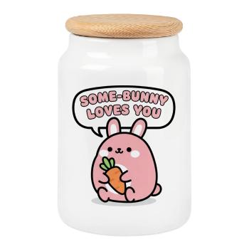 Un lapin t’aime Carotte mignonne - Boîte à biscuits avec couvercle en bois - blanc - Devant
