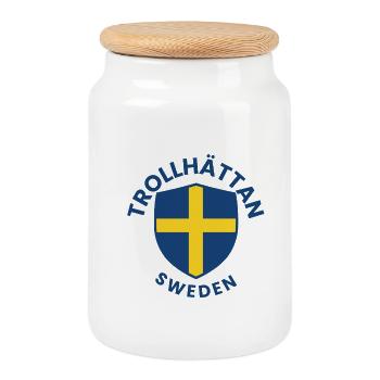Trollhättan Shield Sweden - Cookie Jar with Wooden Lid - white - Front
