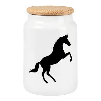 black horse horses silhouettes shadow figure - Cookie Jar with Wooden Lid - white - Front