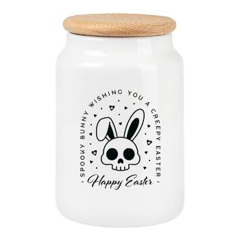 Joyeuses Pâques, vœux flippants lapin - Boîte à biscuits avec couvercle en bois - blanc - Devant