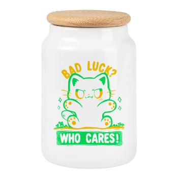 Bad Luck Who Cares - Cookie Jar with Wooden Lid - white - Front
