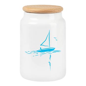 Paysage des voiliers - Boîte à biscuits avec couvercle en bois - blanc - Devant