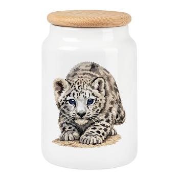 Sia Snow Leopard - Cookie Jar with Wooden Lid - white - Front