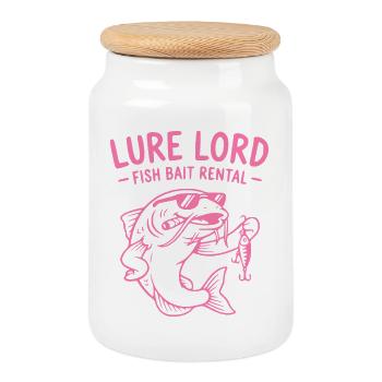 Lure Lord, T-shirt Drôle de Pêcheur, Sweat à capuche, Chaussettes - Boîte à biscuits avec couvercle en bois - blanc - Devant