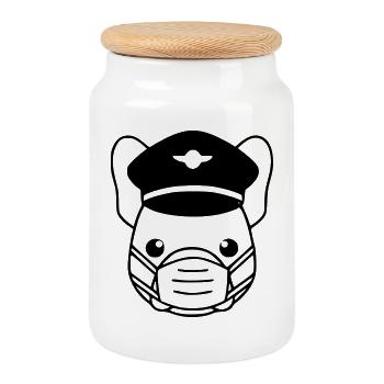 Masque noir du pilote Frenchie - Boîte à biscuits avec couvercle en bois - blanc - Devant