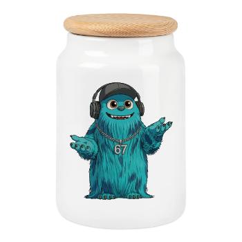 DJ Fluffo 67 - Design Fluffonster - Six Seven fans - Boîte à biscuits avec couvercle en bois - blanc - Devant
