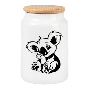 Cute koala sitting playfully - Cookie Jar with Wooden Lid - white - Front