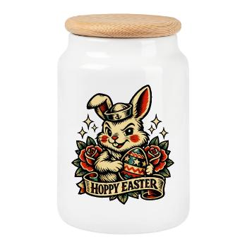 Jardin de Pâques Printemps Été Bunny Bunny - Boîte à biscuits avec couvercle en bois - blanc - Devant